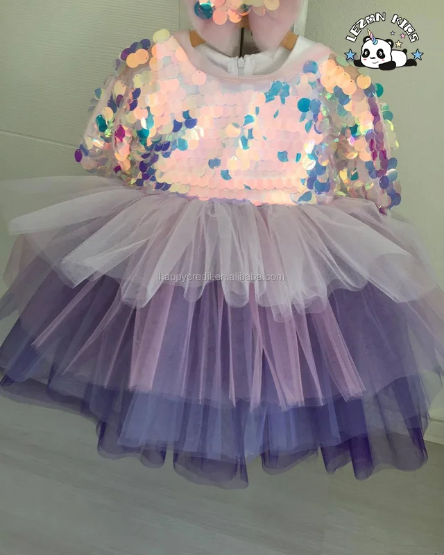 LEZONKIDS - Adorável vestido de sereia grande com lantejoulas para meninas de 2 a 10 anos